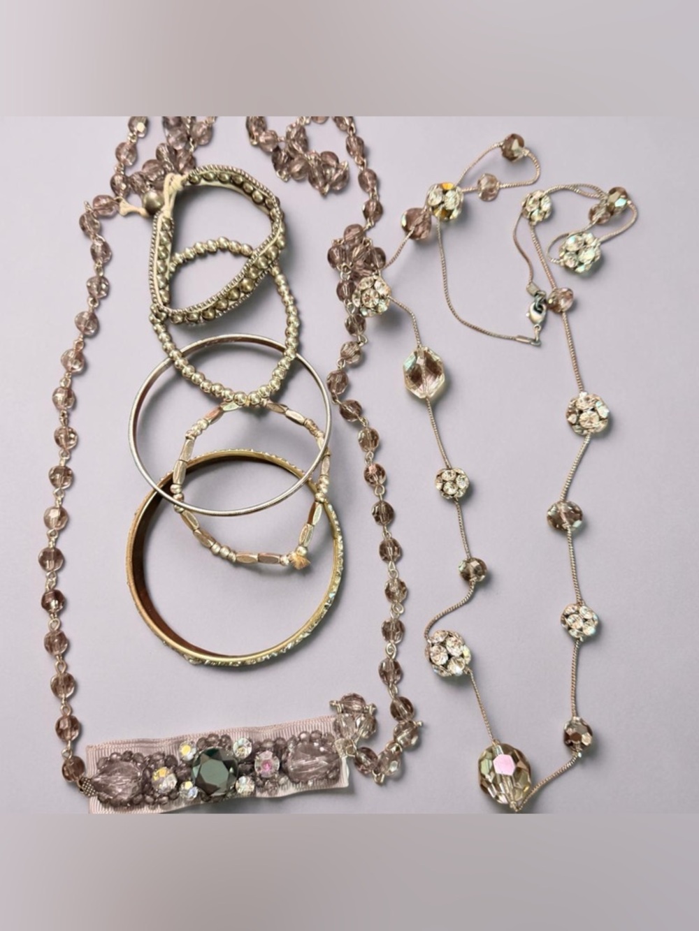 Branded Women's Neutral Crystal Bracelet & Necklace Set - Taupe